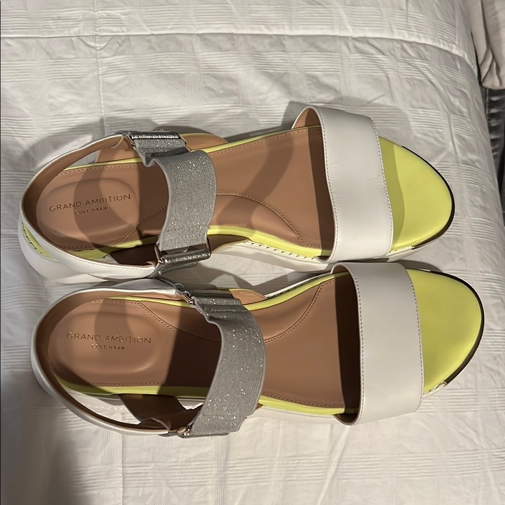 Cole Haan White and Silver Sandals Modern Design